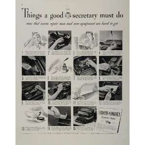 1944 Ad WWII Smith Corona Typewriter Repair Secretary   Original Print 