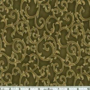  45 Wide Arabesque Mosaic Flourish Olive Fabric By The 