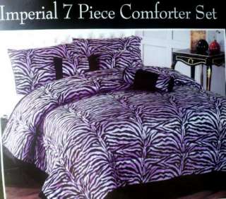   Suede Lavender/Black Zebra Striped Comforter Set QUEEN siz  