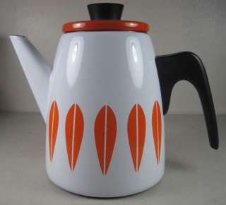 Vint Mod Cathrineholm Orange & White Enamel Lotus Coffee Pot NO 