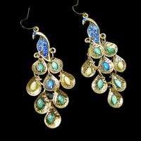 New Womens Retro Blue The Prancing Peacock Earrings Clips  