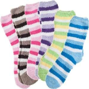  6 Pack of Fluffy Fuzzy Socks Two Color Wide Stripe   $39 
