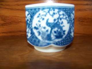 Blue and white design print dishes cups hexagon shaped oriental 