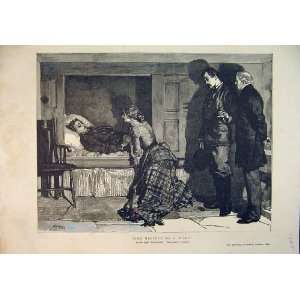  1885 Antique Fine Art Sick Man Bed Woman Bedroom Ill