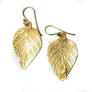  22k Gold Vermeil Leaf Pattern 1 3/4in Long Drop Hoop 
