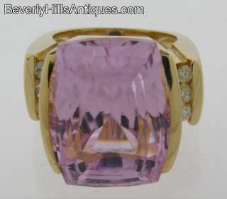 Superb Designer Large Kunzite Diamonds 14k Yellow Gold Ring  