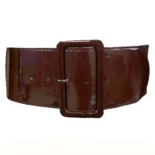    Brown Patent Leather 3 Wide Elastic Corset Waist Belt: Clothing