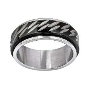 Mens Stainless Steel 7.5 mm Diamond Cut Spinner Wedding Band, Size 10