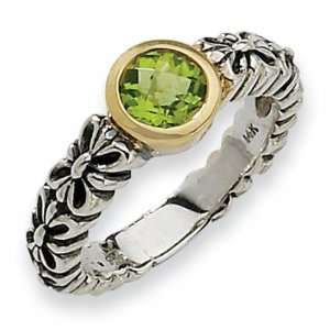  Sterling Silver and 14k .97ct Peridot Ring Jewelry