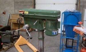 note on drill press table metal bench with lathe sitting