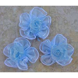  25 x BLUE/WHITE Organza Flower Applique Trim Quilt AT54 