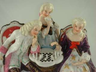CONTINTENTAL PORCELAIN FIGURE GROUP PLAYING CHESS c1900  