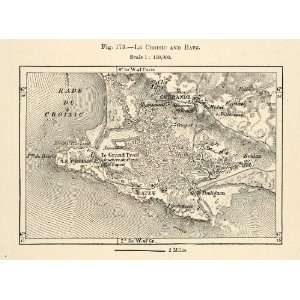  1882 Relief Line block Map Le Croisic Batz France Guerande 