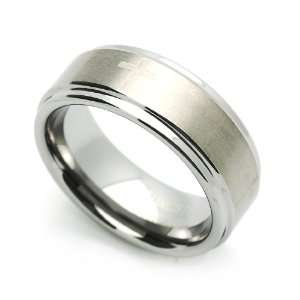 8MM Comfort Fit Tungsten Carbide Wedding Band Cross Engraved Flat Ring 