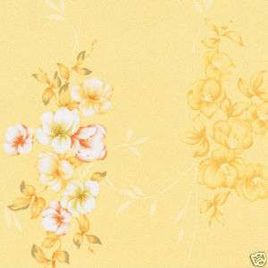 Cotton Satin Fabric Bed Covering Curtain Flower Yellow  