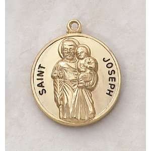 St. Joseph 22 Kt Gold Over Sterling Patron Saint Round Medal Catholic 