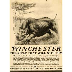  1909 Ad Winchester Rifle Rhinoceros Repeating Arms Hunt   Original 