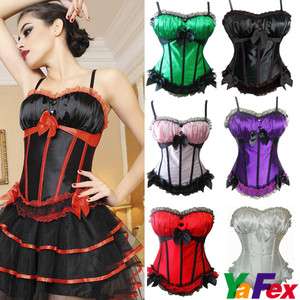8Colors Sexy 8899 Satin Padded Bra Boned Bustier Corset S 2XL  