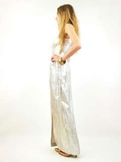 Vtg 50s 60s METALLIC Glitter DEEP V Fitted GLAM Body Con Evening MAXI 