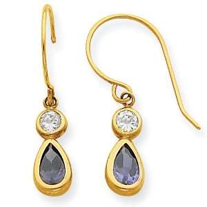  14k Gold Clear/Purple CZ Dangle Earrings Jewelry