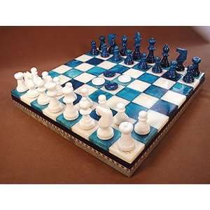  Scali Blue and White Alabaster Chess and Checkers with 