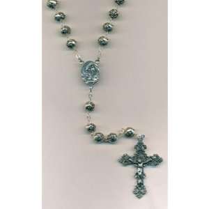  Rosary with Silver Plated Rose Petal Beads & Lady of 