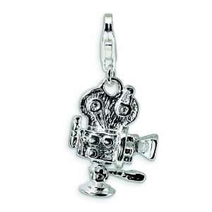  Sterling Silver 3 D Polished Movie Camera W/Lobster Clasp 