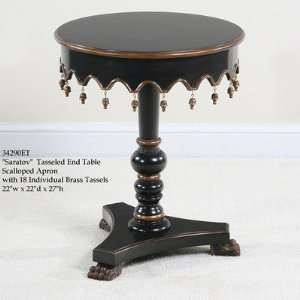  Saratov Tasseled End Table (Black with Gold Trim) (27H x 