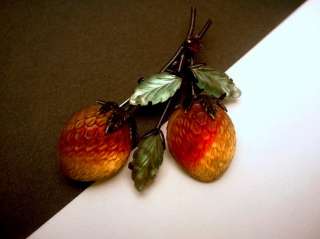 Vtg Austria Fruit Brooch Pin Berries Leaves Japanned  