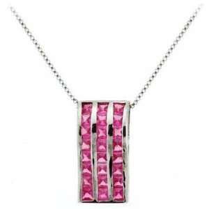    Sterling Silver Dark Pink cz Rectangle Pendant/Slide Jewelry
