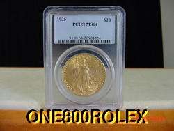 1925 SAINT GAUDENS $20 DOLLAR GOLD COIN PCGS MS64  