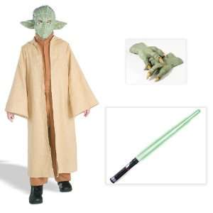   Yoda Deluxe Child Costume including Hands and Lightsaber   Large: Toys