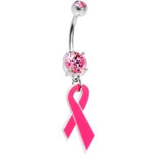  Pink Gem Breast Cancer Pink Ribbon Belly Ring: Jewelry