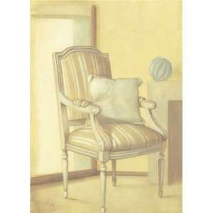 Striped Chair & Pillow by Alejandro Mancini. Size 19.75 X 27.50 Art 
