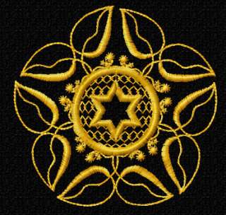 Gold Star of David Quilt Blocks Embroidery Designs 4x4  