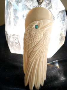 Raven Pendant Raven set Turquoise Eye Raven Totem Master hand carved 