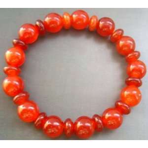  Red Agate Gem Sphere Circle Beads Elastic Bracelet 
