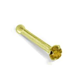   5mm Smokey Quartz (June)   Solid 14KT Yellow Gold Nose Bone: Jewelry
