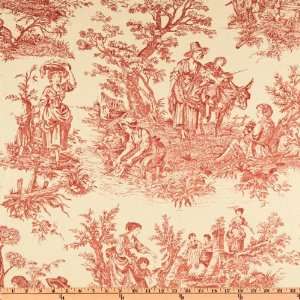  60 Wide Charleston Toile Cream/red Fabric By The Yard 