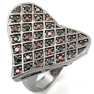  Ruthenium Plated Multi Color CZ Heart Ring: Jewelry