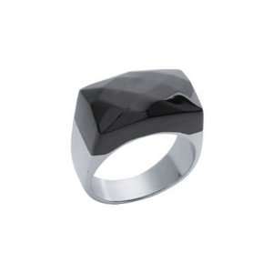   : Ladies Stainless Steel & Black Ruthenium 12 mm Signet Ring: Jewelry
