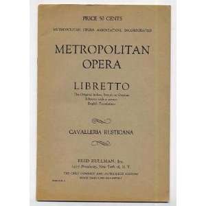   Opera Libretto Cavalleria Rusticana Fred Rullman 