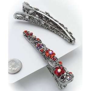    Red Crystal Alligator Clip Hair Accessory   2 Pieces Beauty