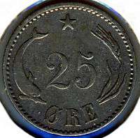 Denmark 1891 Silver Coin   25 Ore  