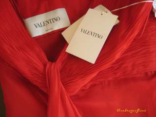 Heartbreaking! VALENTINO Ruched RED Silk Chiffon GOWN Dress  