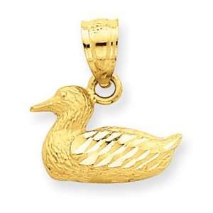  14k Yellow Gold Diamond cut Duck Pendant: Jewelry