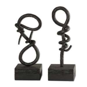  UT17068   Twisted Iron Rope Sculpture   Set of Two 