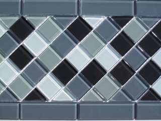 Gray Mosaic Diagonal Glass Tile Border  