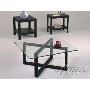  Glass Top and Wood Occasional Coffee Table Set Item 