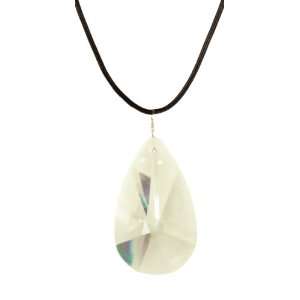 Faceted Glass Teardrop Pendant with Leather Cord 36 